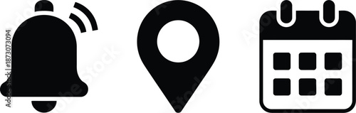 Black of bell location pin and calendar white