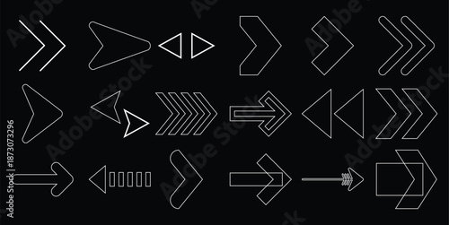 Collection of white outline arrows and directional symbols black