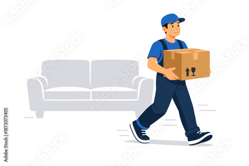 Young caucasian male delivering package in living room setting