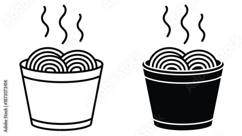Steaming noodle cups black and white noodles