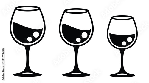Wine glasses with different levels of red wine stem bowl