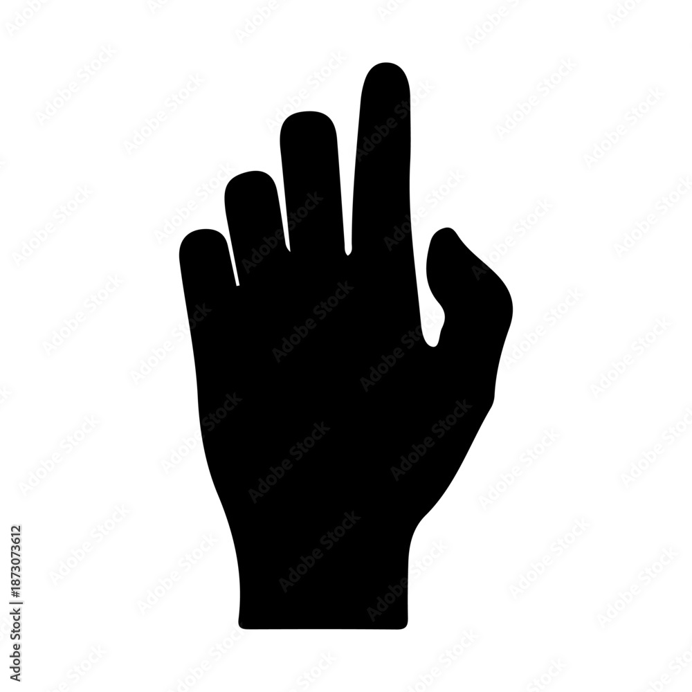 Obraz premium Black silhouette of a hand showing a peace sign on a white background