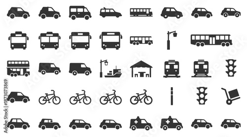 Collection of Transportation and Traffic Icons Vehicle