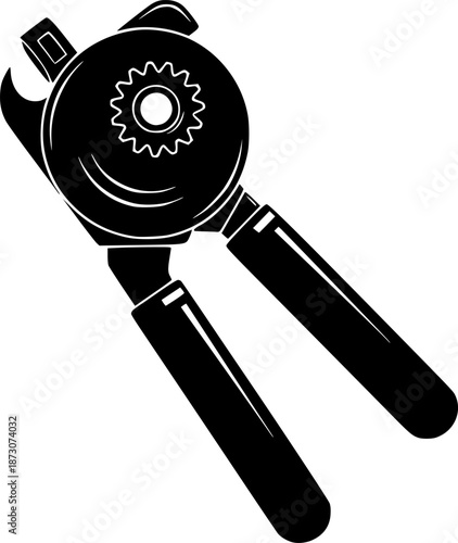 black and white silhouette of a can opener vector on a white background

