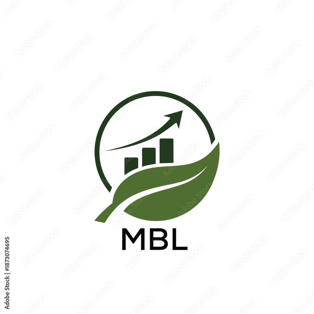 Obraz premium MBL Green Growth Logo with Leaf and Upward Chart. MBL Business, Finance, Investment & Eco. MBL Branding Icon 