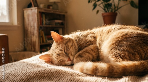 A ginger cat enjoys a cozy ...