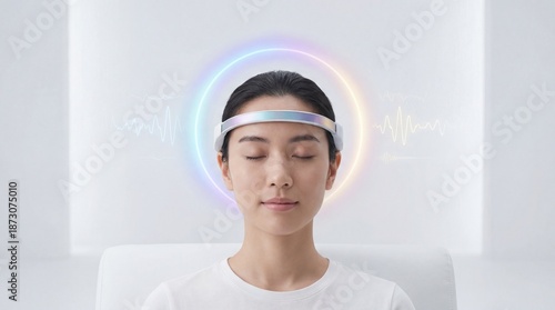 A person in a headband devi...