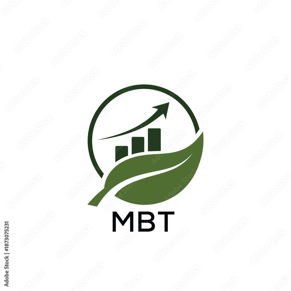 Fototapeta premium MBT Green Growth Logo. MBT Leaf and Upward Chart – Business, Finance, Investment MBT Branding Icon 