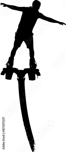 black and white silhouette of a Flyboarding vector on a white background
