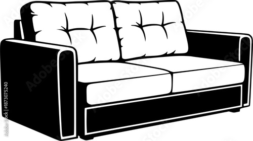 black and white silhouette of a sofa bed vector on a white background
