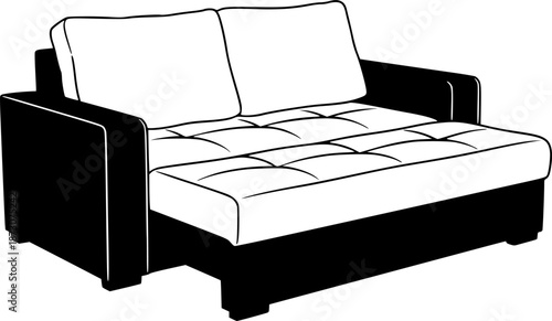 black and white silhouette of a sofa bed vector on a white background

