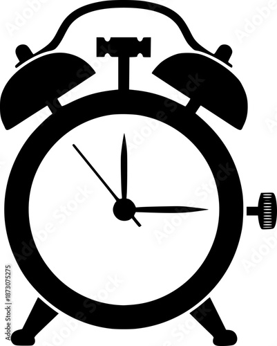 black and white silhouette of an alarm clock vector on a white background
