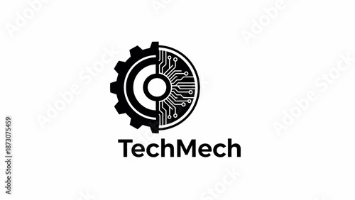 Mechanical device with gear and abstract circular design in black and white illustration