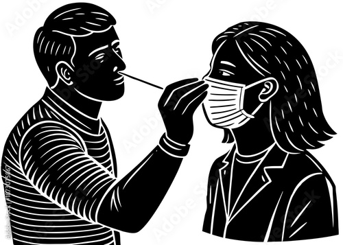 Healthcare professional conducting a nasal swab test on a patient Vector