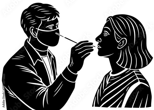Health professional conducting a nasal swab test on a patient Vector