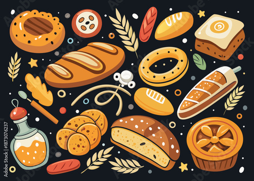 A delightful assortment of freshly baked breads and pastries Vector