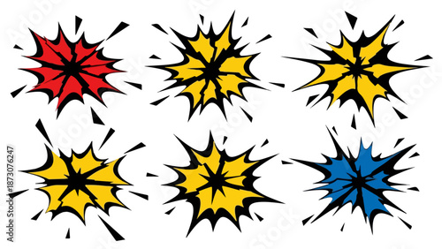 Comic Book Explosion Starburst Set | Retro Pop Art Boom Effects Vector Collection