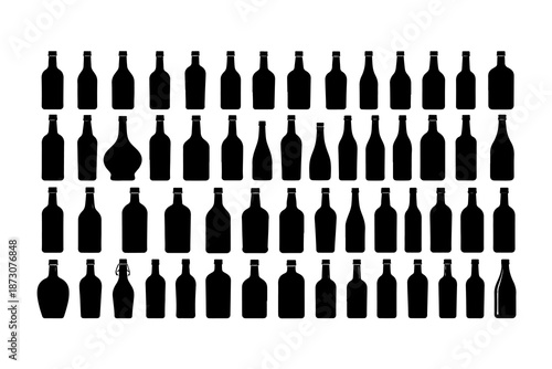 Vector set of various drink bottle silhouettes, showcasing a wide range of shapes and sizes, ideal for design elements and beverage packaging concepts
