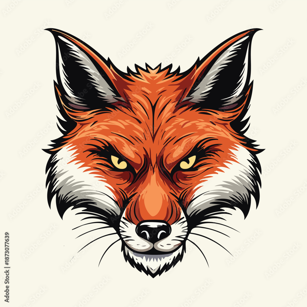 Obraz premium Vector illustration of a wild red fox head animal mascot featuring a tribal black predator face symbol for a canine wildlife tattoo or mascot icon
