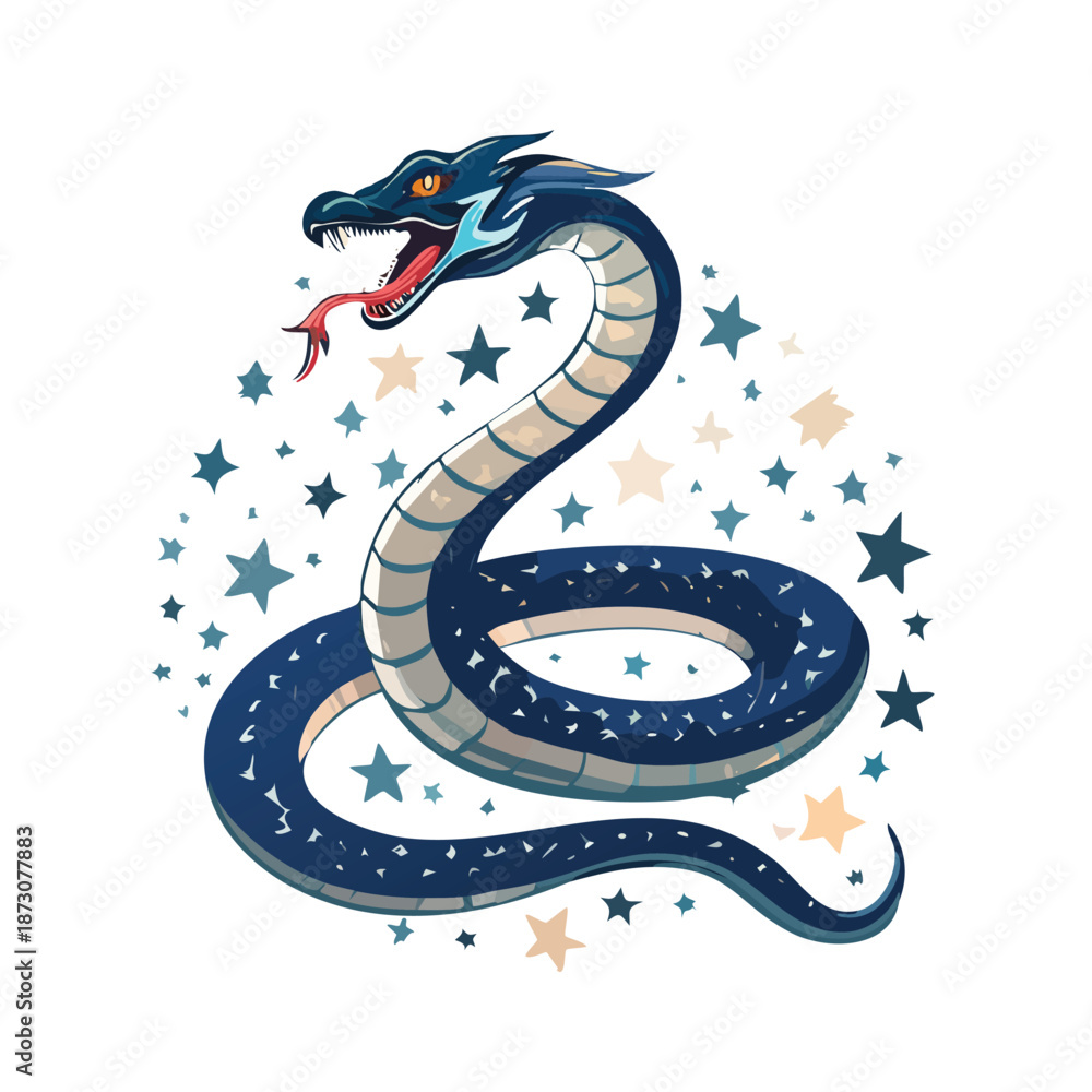 Obraz premium Cute green cartoon vector illustration of a 2013 new year snake character designed as a wild reptile cobra symbol for a fun nature art drawing