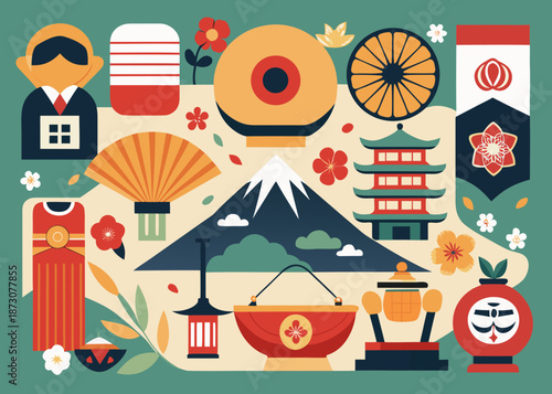 Vibrant illustrations of japanese culture and traditions Vector