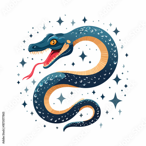 Cute cartoon vector illustration of a green 2013 year of the snake reptile swimming like a sea serpent or dragon in the nature of the ocean water