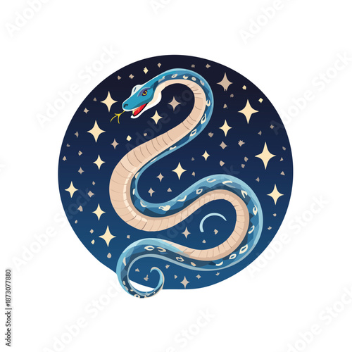 Vintage vector illustration of a wild snake design in the form of Leo and Pisces zodiac signs as a decorative serpent tattoo symbol from the 2013 year of the dragon