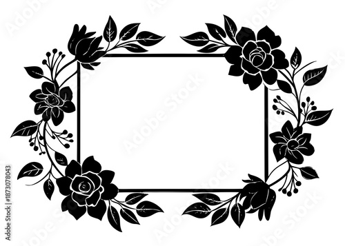 Elegant floral border frame in monochrome Vector