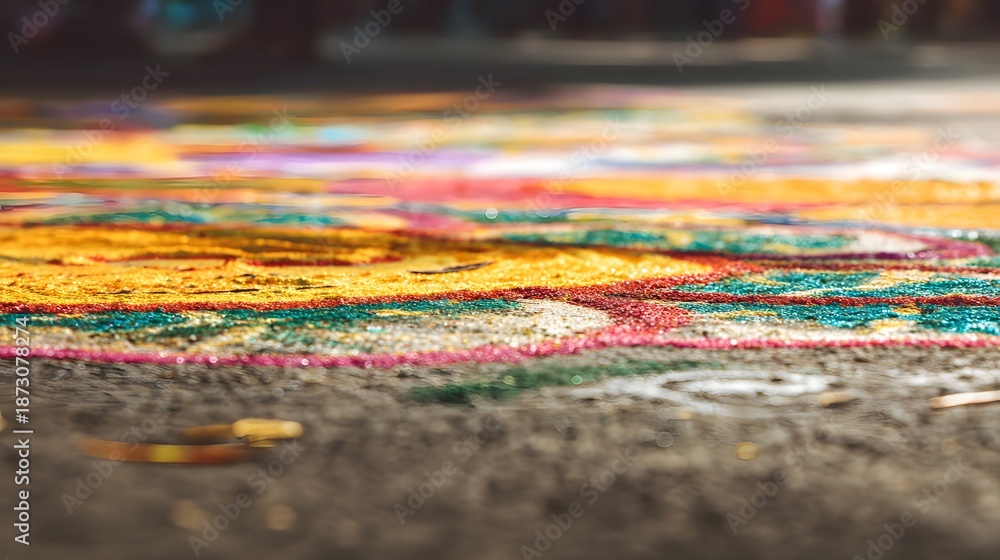 Obraz premium Vibrant Rangoli Art Celebrates Culture A Festive Ground Pattern Design Inspires Joyful Urban Moments