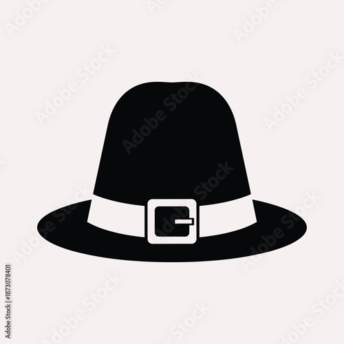 Classic black pilgrim hat isolated on white background, Vector, illustration