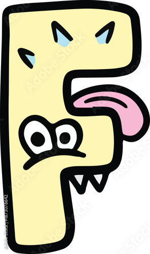 Cartoon letter number in the form of a cute monster anthropomorphic character ABC font