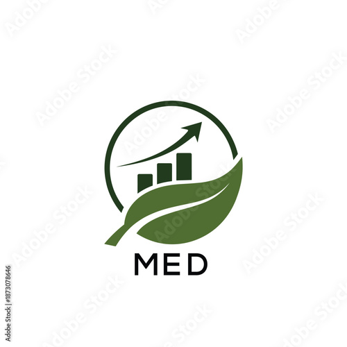 MED Green Growth Logo. MED Leaf and Upward Chart – Business, Finance, Investment  MED Branding Icon
