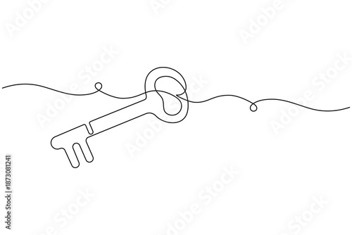 Key lock security continuous one line drawing clean minimalist vector

