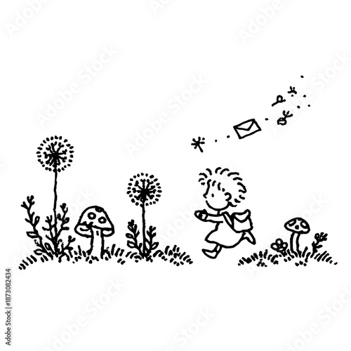 Playful child exploring a whimsical garden