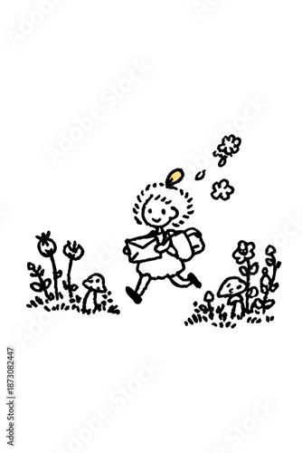 Playful child exploring a whimsical garden