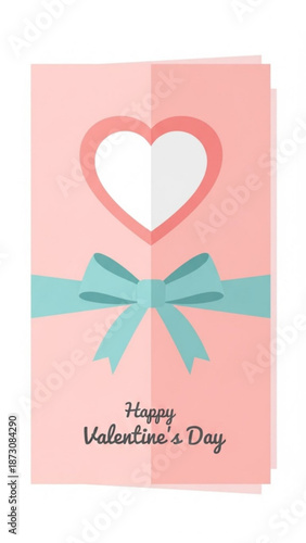 Pink Valentine's Day card with heart and bow design on cover  