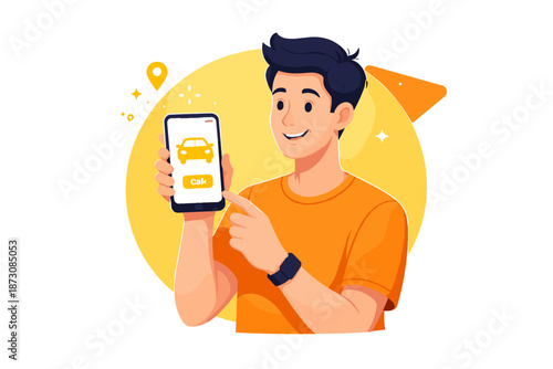 Young asian male using ride-hailing app on smartphone