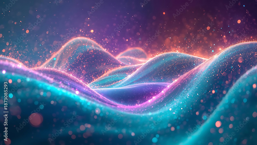 Fototapeta premium Abstract glowing waves of light and particles, fantasy digital art