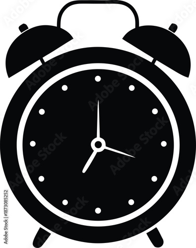 Black silhouette classic alarm clock, Retro timepiece wake up call