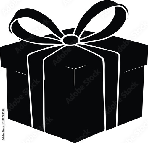 Black silhouette gift box symbol, Wrapped present decorative design icon