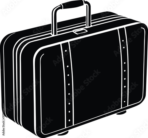 Black vintage travel suitcase luggage illustration, Classic old baggage bag trunk icon