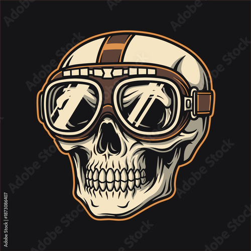 Vintage Racer Skull with Goggles and Helmet Illustration.