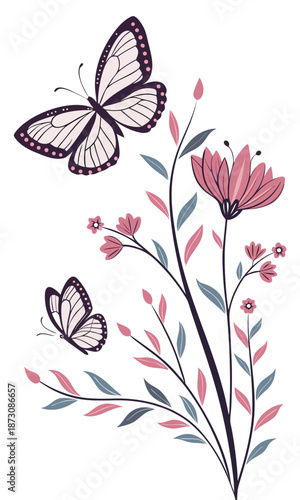 Elegant Butterfly and Floral Illustration for Creative Projects.