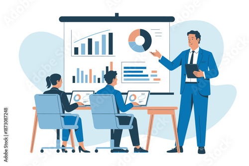 Businessman presenting data to colleagues in a meeting.