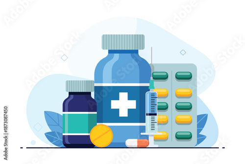 Collection of pharmaceutical products and medical supplies for health and healing.