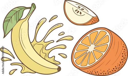 Fresh vector illustration of juicy citrus fruits including orange, lemon, and lime slices with green leaves for a healthy organic food design