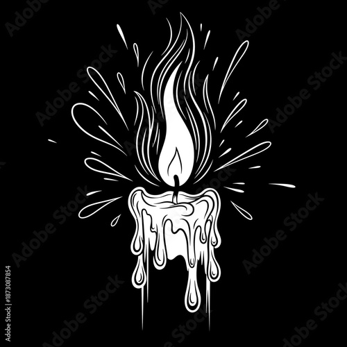 Dripping Candle Flame Illustration with Splashes.