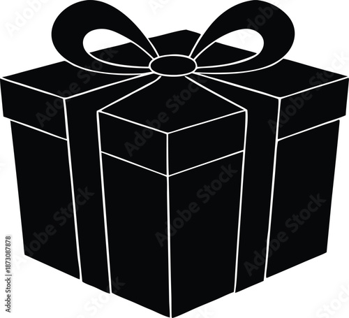 Stylized gift box with bow, Holiday season present illustration