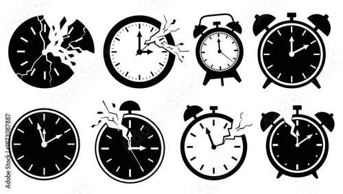 Collection of Broken and Intact Clocks Symbolizing Time.
