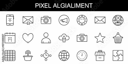 Collection of minimalist line icons representing various digital and everyday objects